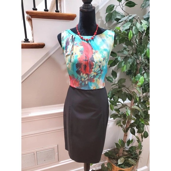 A.B.S Women's Multicolor Silk Round Neck Sleeveless Knee Length Dress Size 12 - Picture 1 of 11